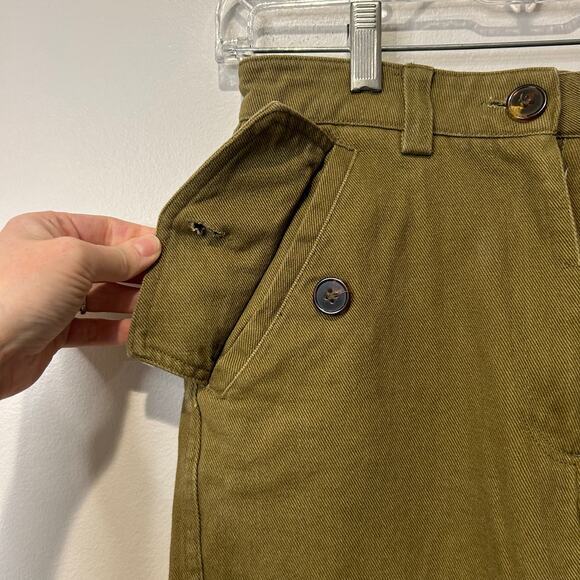 H&M Womens Cargo Pants Military Style Green Cuffed Cropped Fall Sz 0 High Waist - Picture 3 of 8